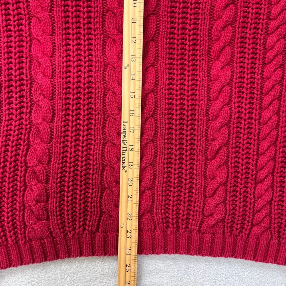 Eddie Bauer Red Cable Knit Sweater Mens L Vintage Hong Kong 100% Cotton‎ Chunky - Picture 6 of 7